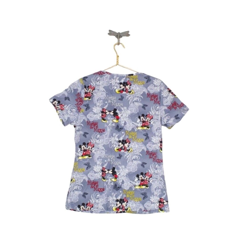 Disney Gray Paisley Minnie Mouse Graphic Cotton Scrub Top Size Small - Picture 4 of 9